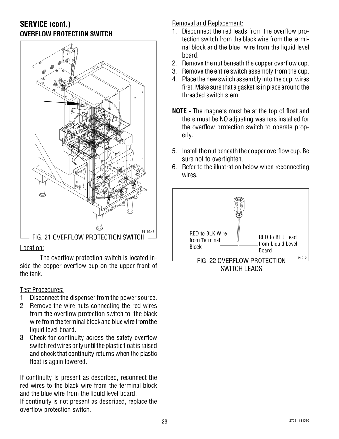 Bunn HC-2 HC-3 service manual Overflow Protection Switch 