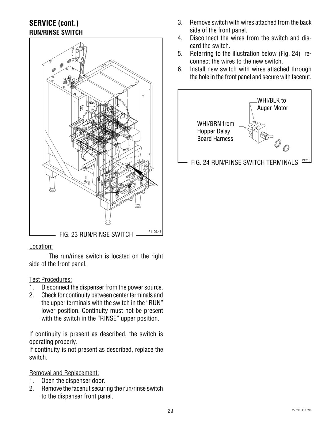 Bunn HC-2 HC-3 service manual RUN/RINSE Switch 