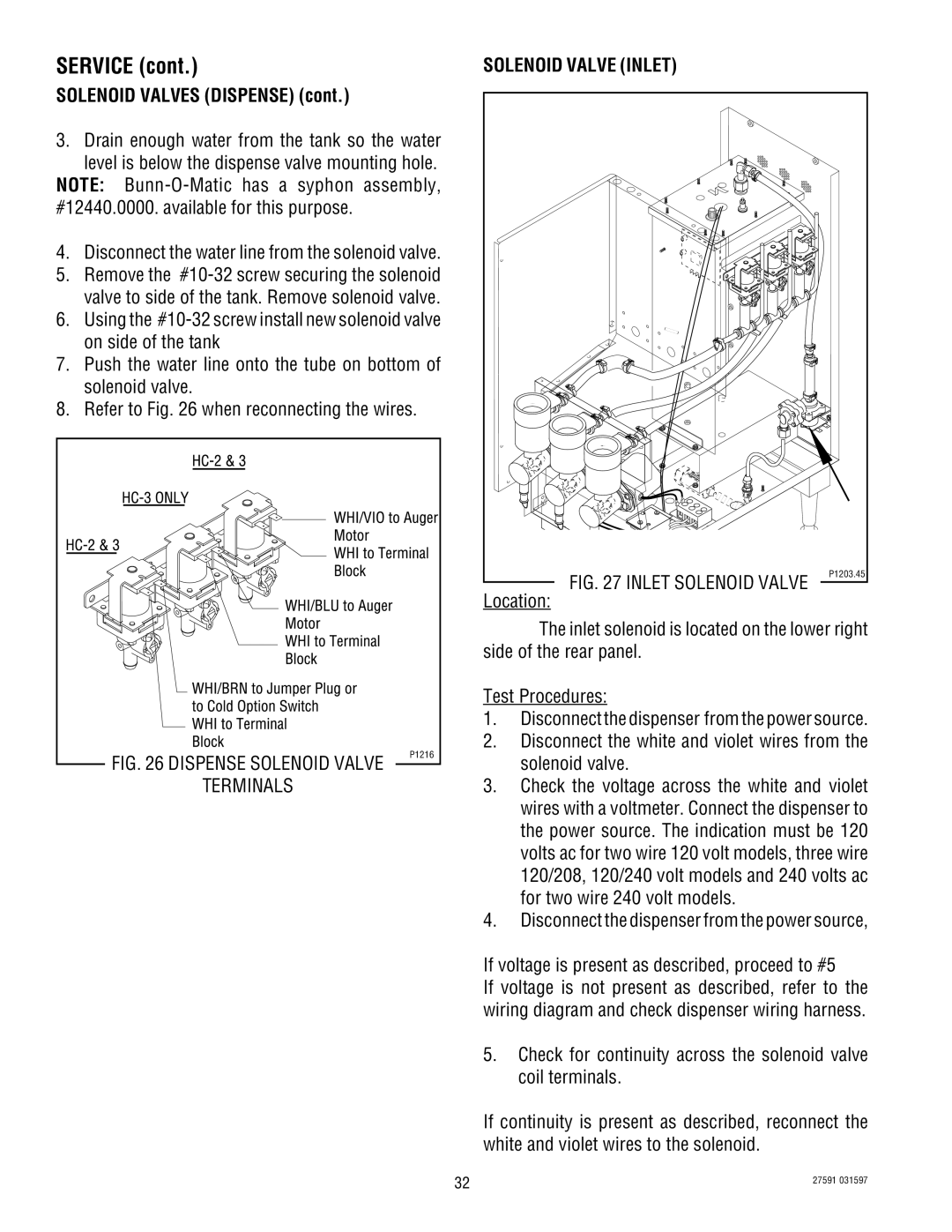 Bunn HC-2 HC-3 Solenoid Valves Dispense, Disconnect the water line from the solenoid valve, Solenoid Valve Inlet 