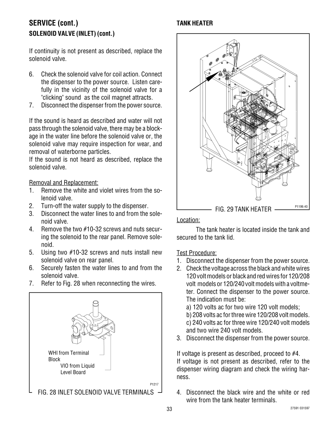 Bunn HC-3 service manual Solenoid Valve Inlet, Tank Heater 