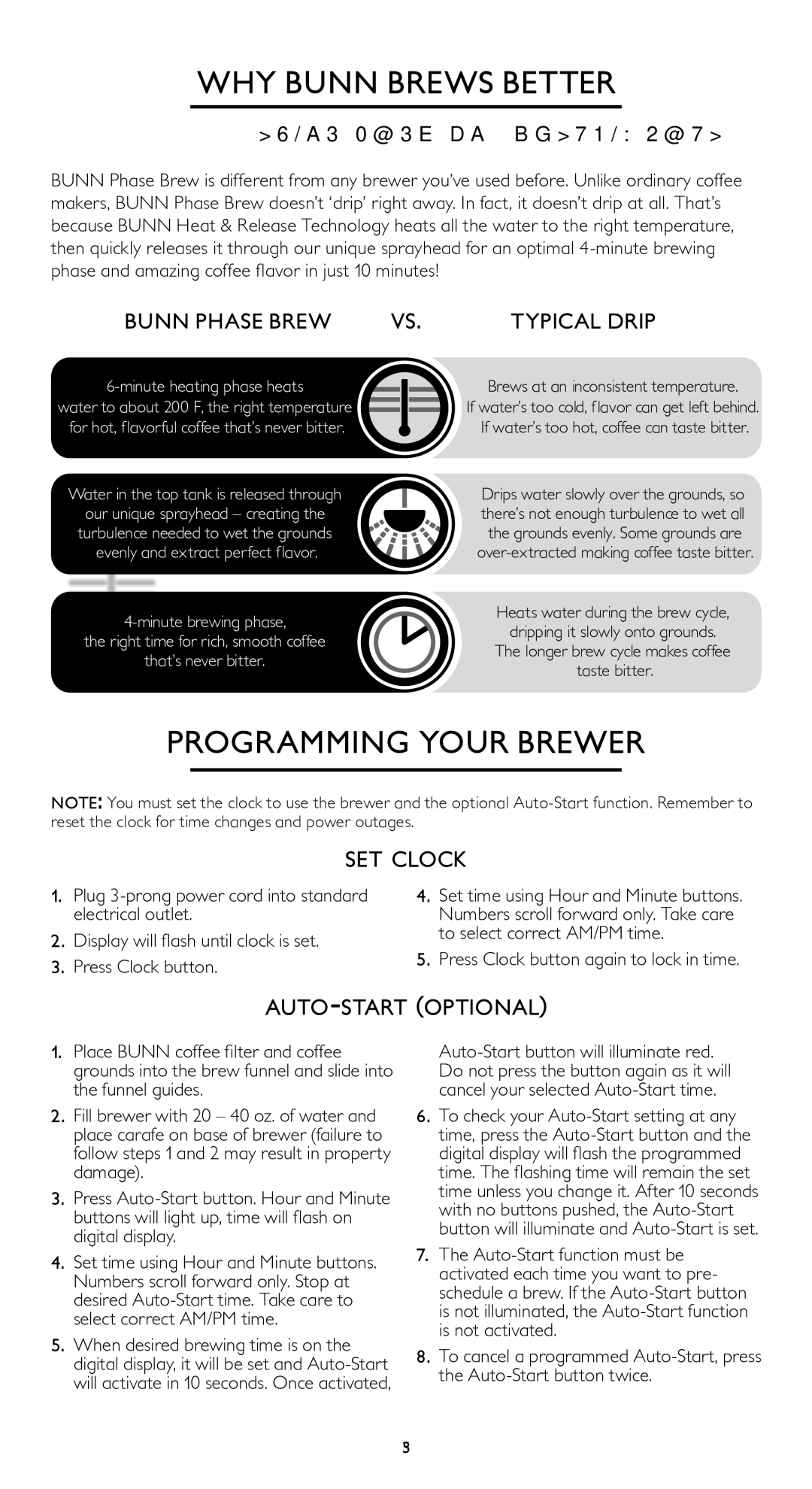 Bunn HG manual WHY Bunn Brews Better, Programming Your Brewer, Phase Brew VS. Typical Drip, Set clock, Auto-start optional 