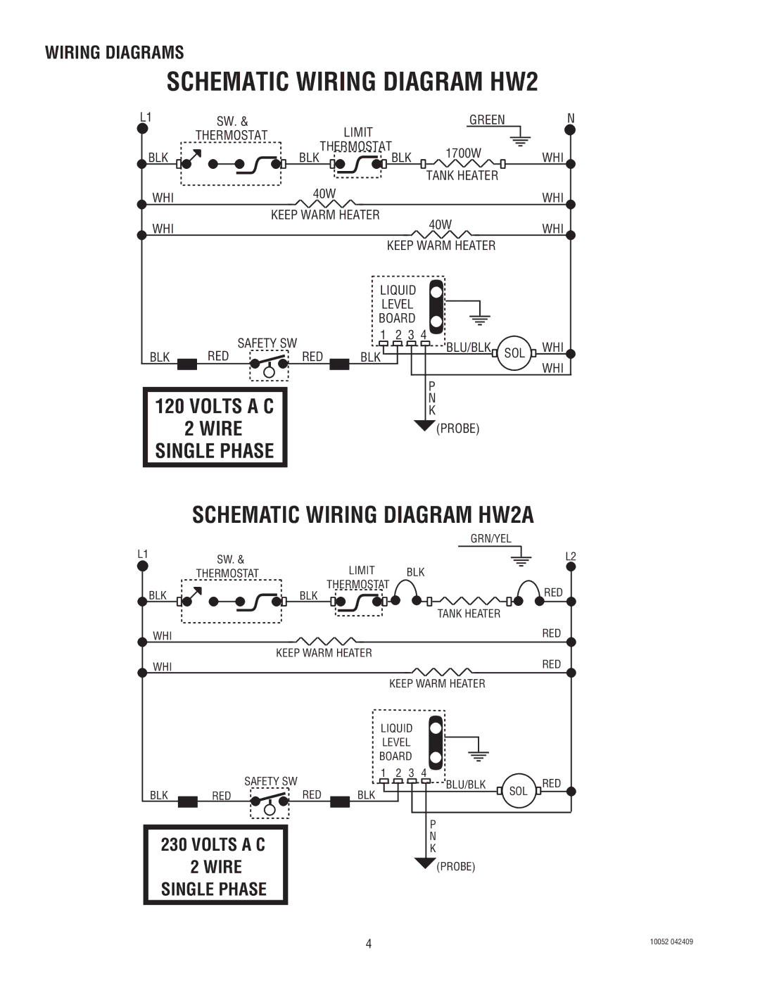 Bunn warranty Schematic Wiring Diagram HW2A, Wiring Diagrams, Volts a C Wire Single Phase 