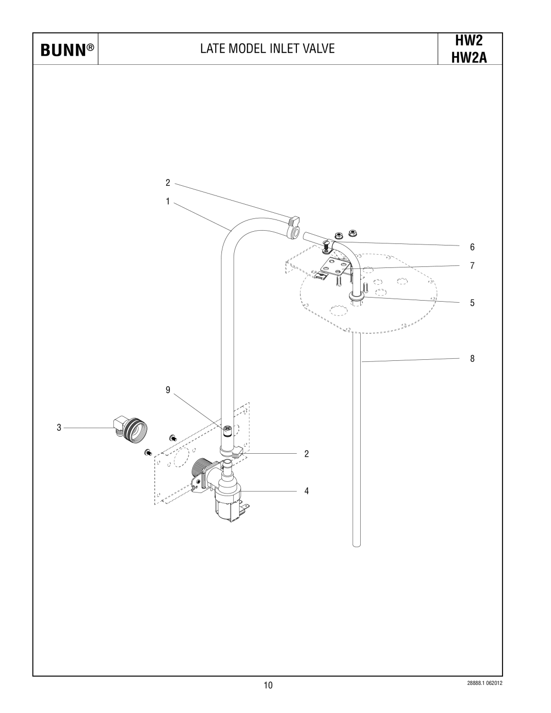 Bunn HW2A specifications Late Model Inlet Valve 