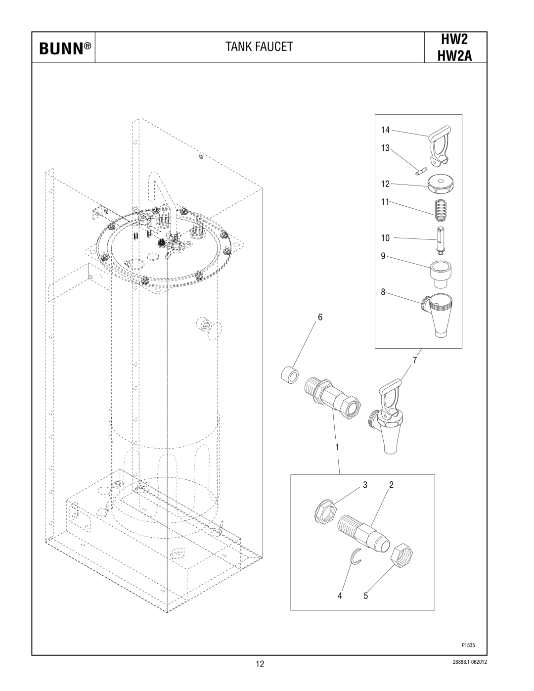 Bunn HW2A specifications Tank Faucet 