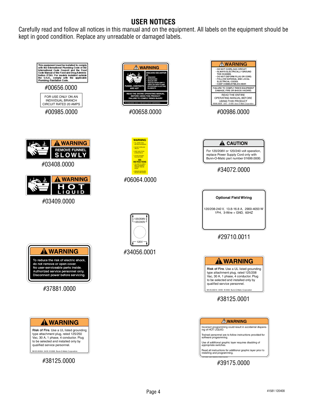 Bunn ICBC, ICBA, ICBB service manual User Notices 