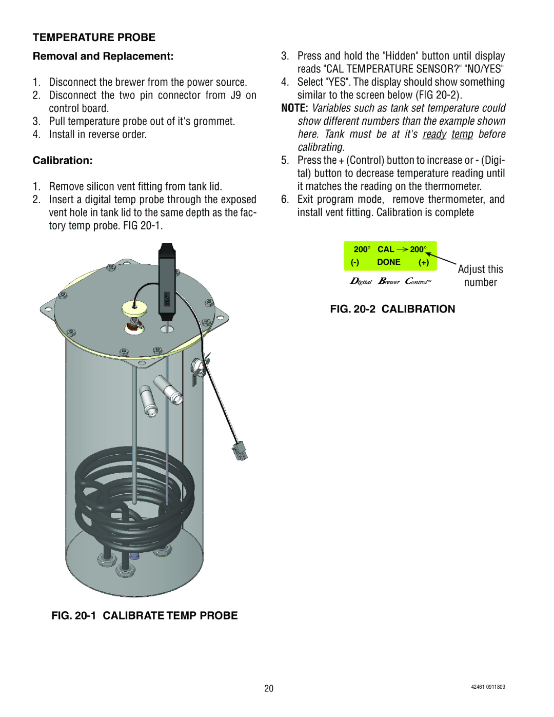 Bunn ICB/TWIN, ITB/ITCB manual Calibration, Calibrate Temp Probe 