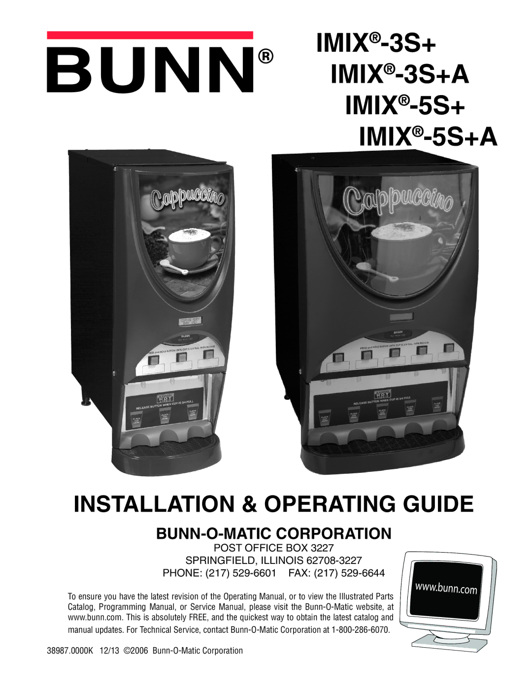 Bunn IMIX -3S+A, IMIX -5S+A service manual IMIX-3S+ IMIX-3S+A IMIX-5S+ IMIX-5S+A 