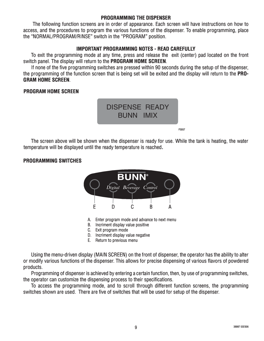 Bunn IMIX -3S+A, IMIX -5S+A Programming The Dispenser, Important Programming Notes - Read Carefully, Programming Switches 