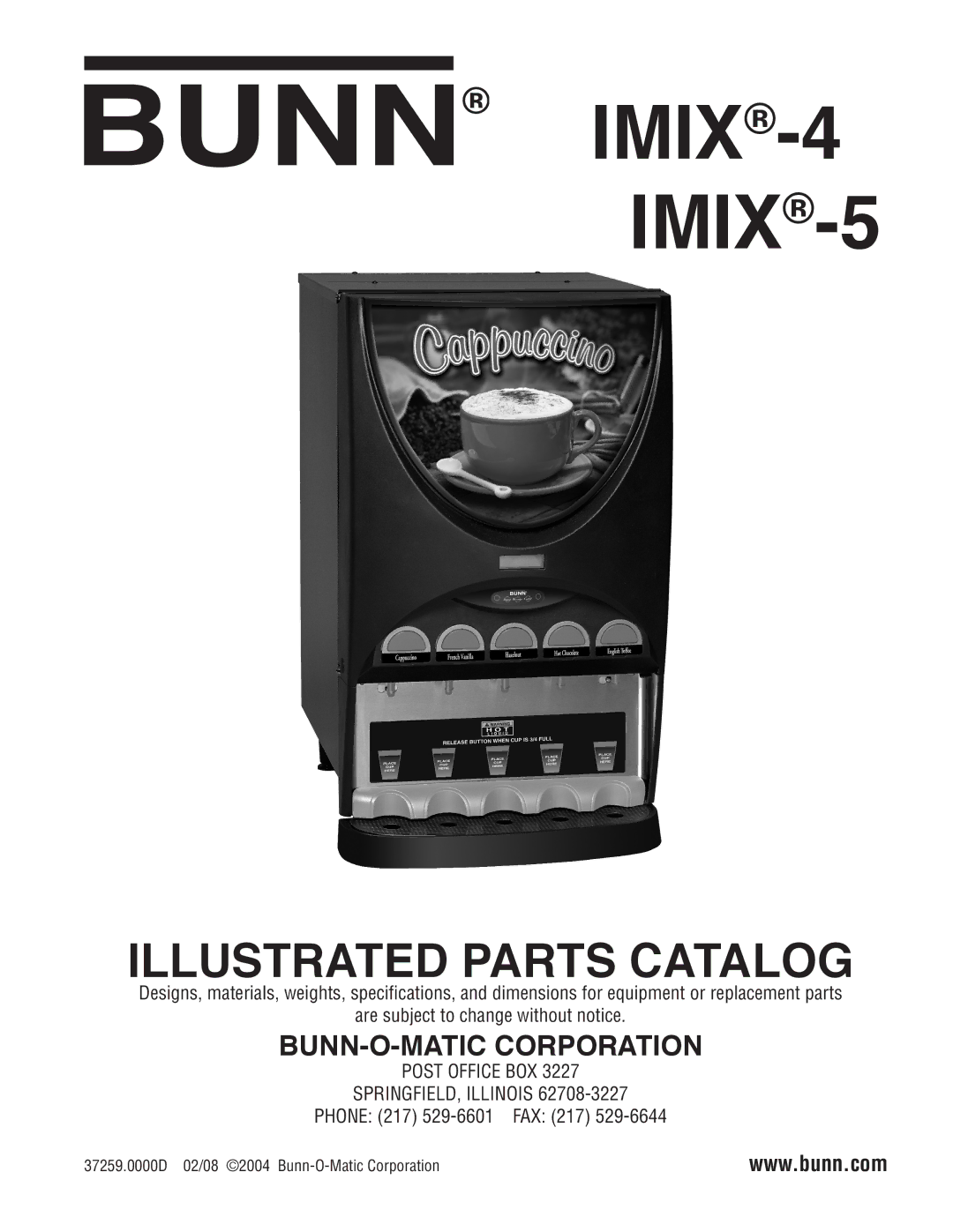 Bunn specifications IMIX-4 IMIX-5 