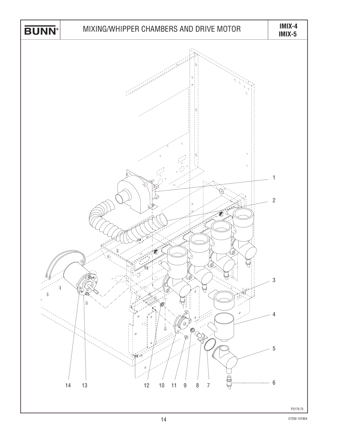 Bunn IMIX-5, IMIX-4 specifications MIXING/WHIPPER Chambers and Drive Motor 