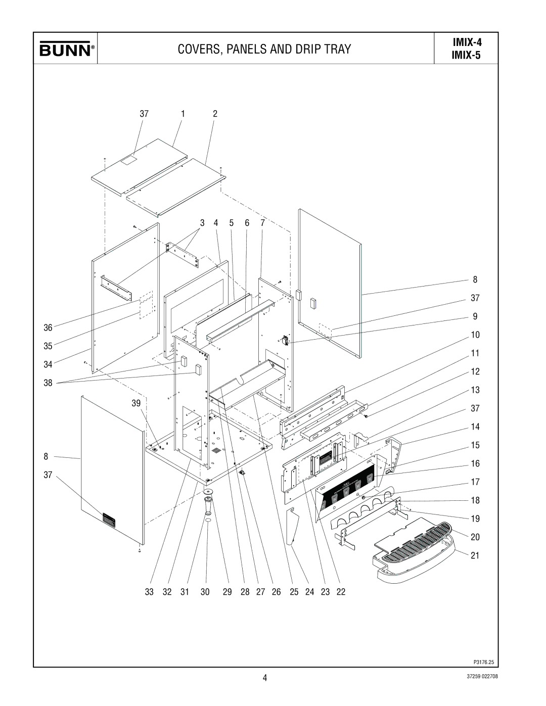 Bunn IMIX-5, IMIX-4 specifications COVERS, Panels and Drip Tray 