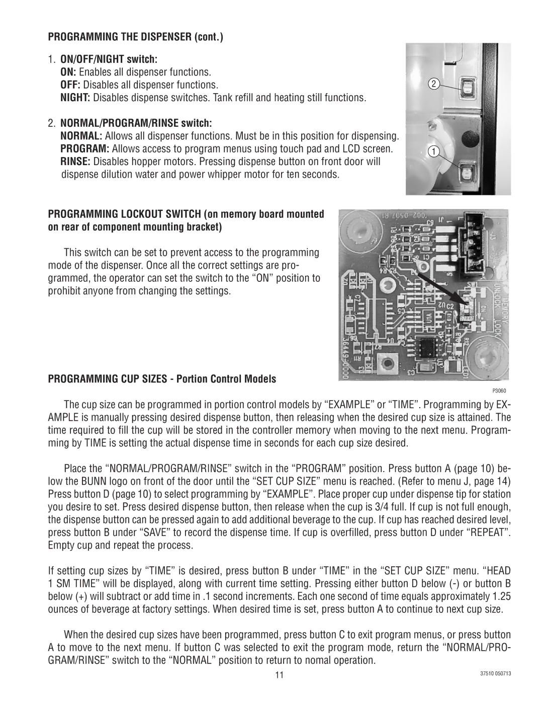 Bunn IMIX-4, IMIX-5 service manual Programming the Dispenser ON/OFF/NIGHT switch 