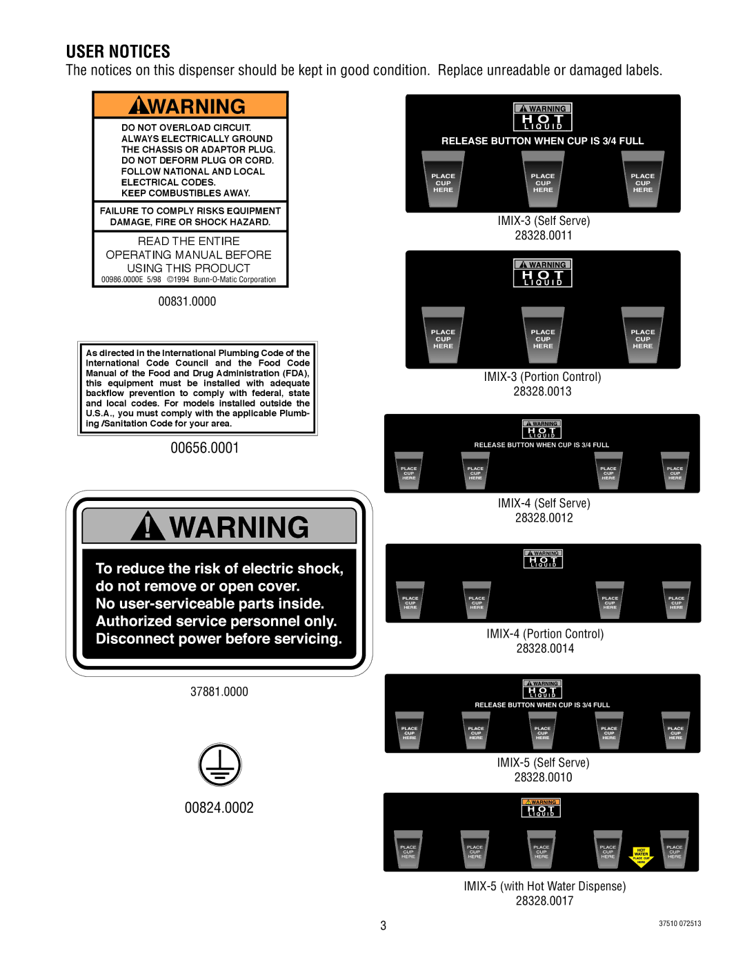 Bunn IMIX-4, IMIX-5 service manual User Notices 