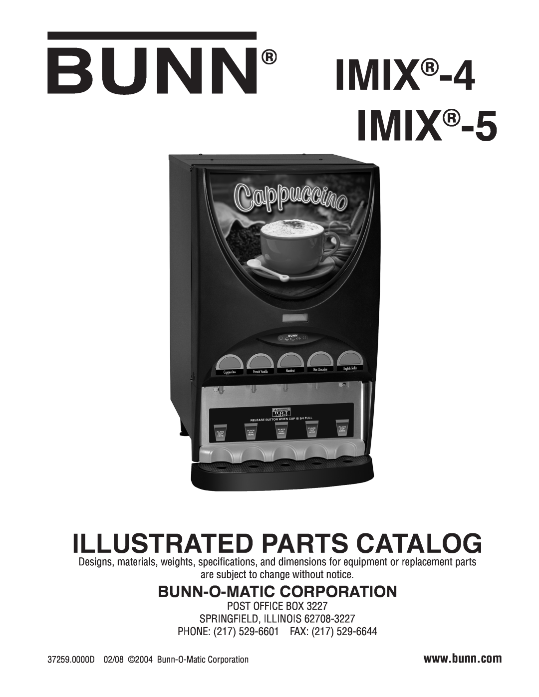 Bunn specifications IMIX-4 IMIX-5, Illustrated Parts Catalog, Bunn-O-Maticcorporation 