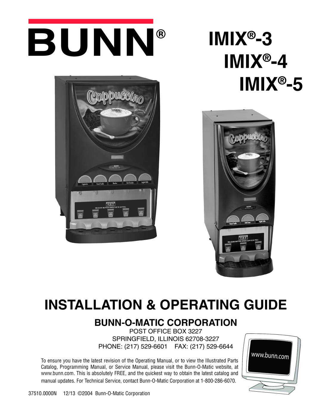 Bunn specifications IMIX-4 IMIX-5, Illustrated Parts Catalog, Bunn-O-Maticcorporation 