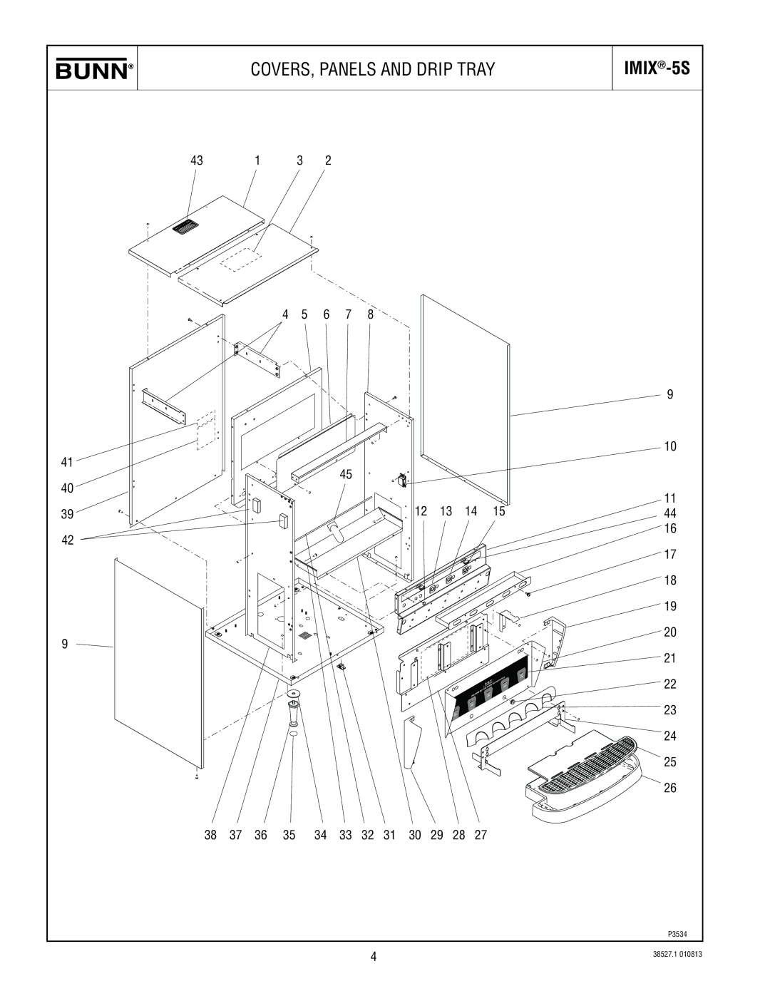 Bunn imix-5s specifications COVERS, Panels and Drip Tray, Imix -5S 