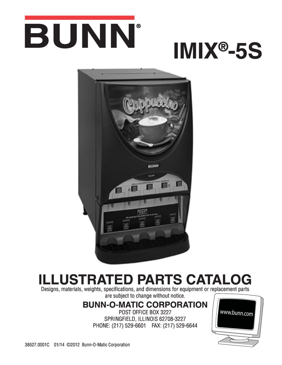 Bunn imix-5s specifications are subject to change without notice, Post Office Box Springfield, Illinois, IMIX-5S 