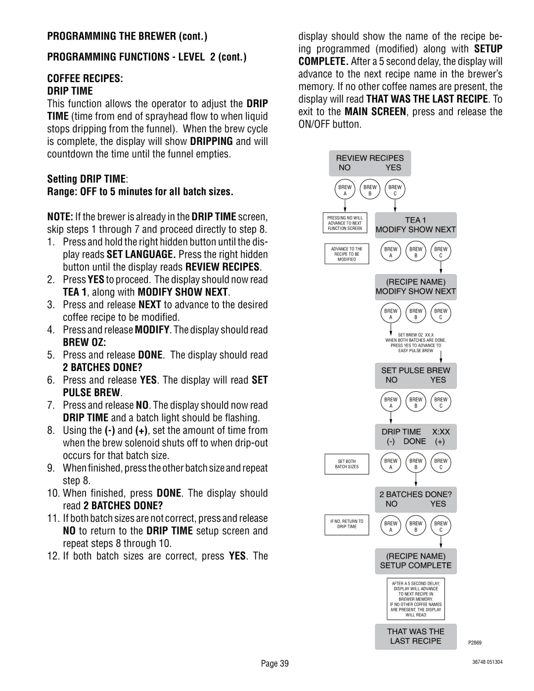 Bunn ITCB-DV manual Coffee Recipes Drip Time, Pulse Brew, Repeat steps 8 through 