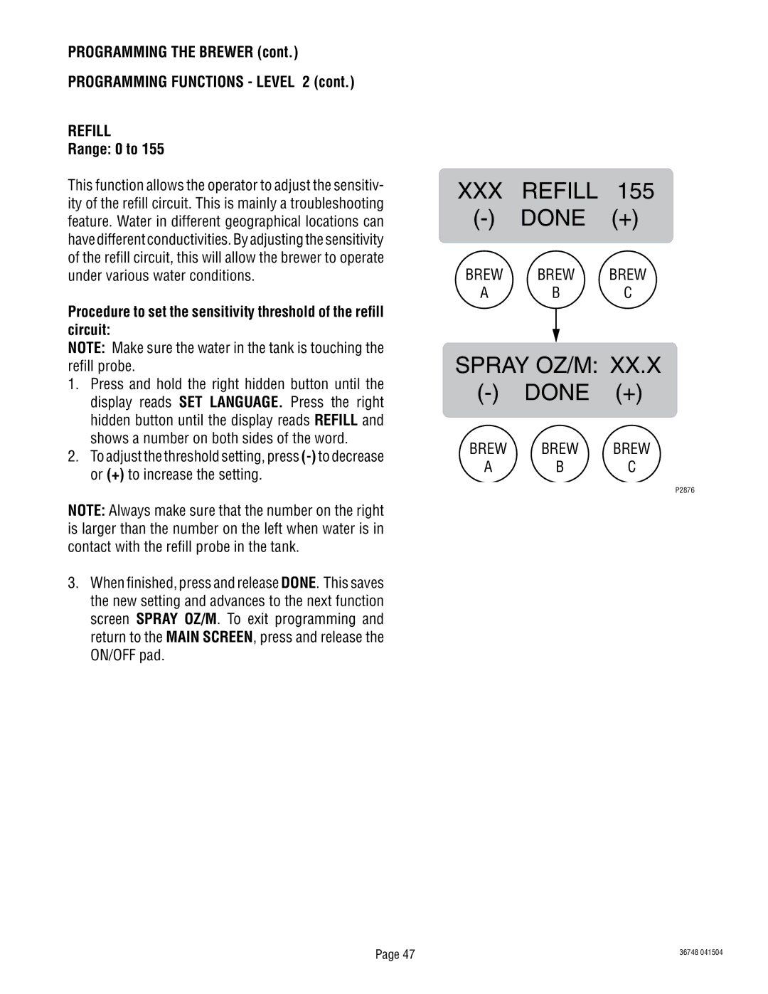 Bunn ITCB-DV manual Refill, Range 0 to 