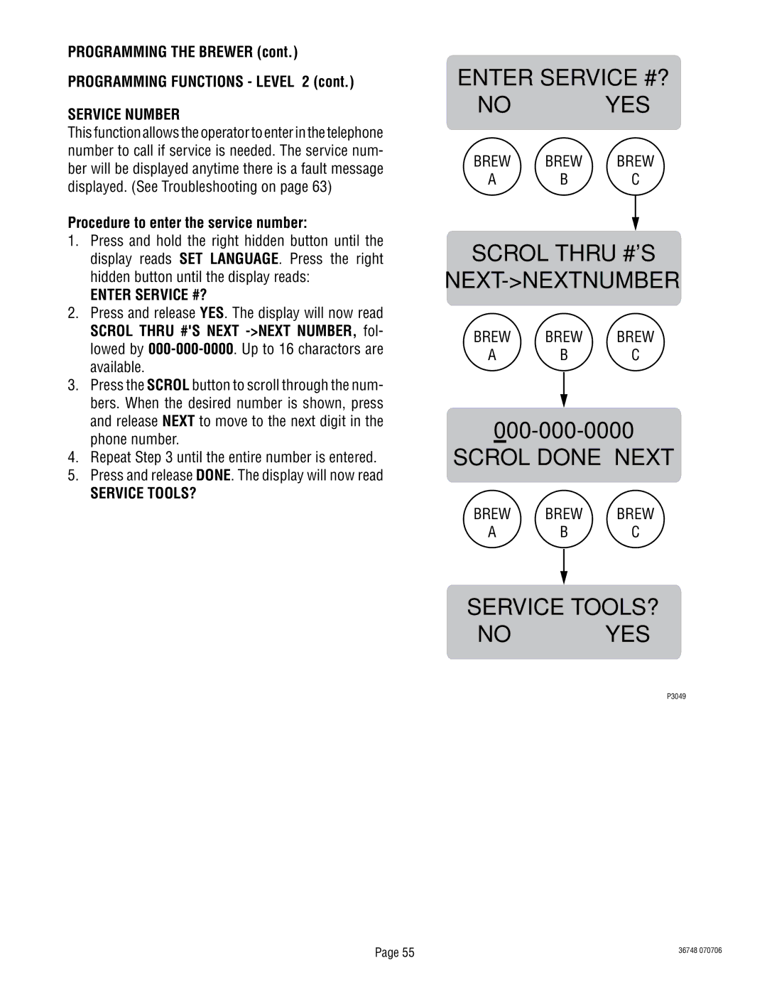 Bunn ITCB-DV manual Service Number, Procedure to enter the service number, Enter Service #?, Service TOOLS? 