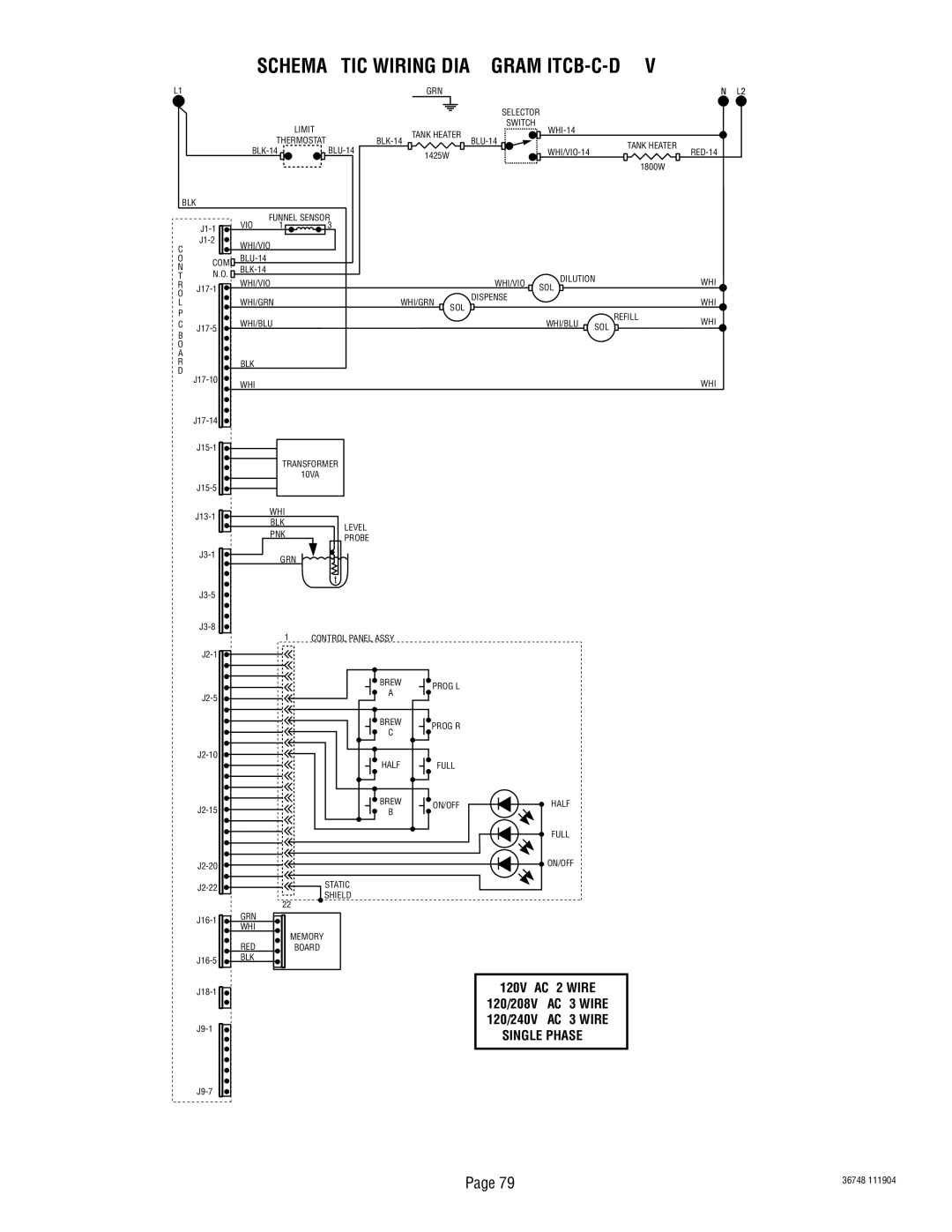 Bunn ITCB-DV manual Schematic Wiring Diagram ITCB-C-DV 