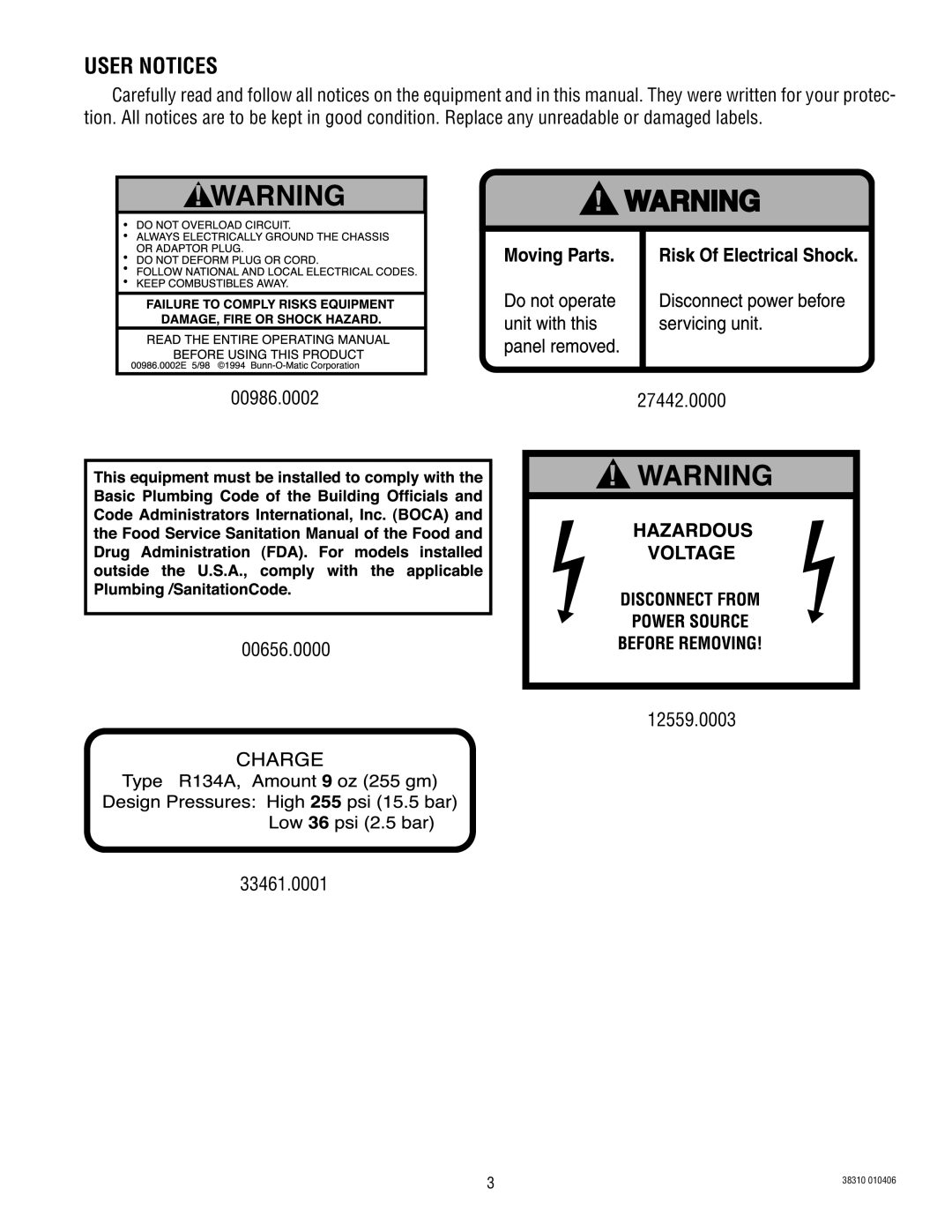 Bunn JDF-2N manual User Notices 