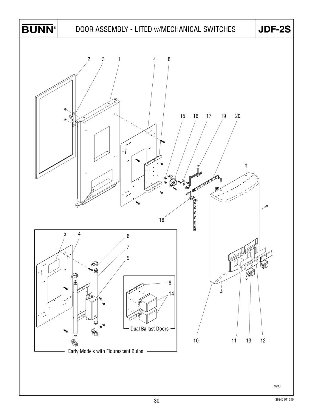 Bunn JDF-2S manual Door Assembly Lited w/MECHANICAL Switches 