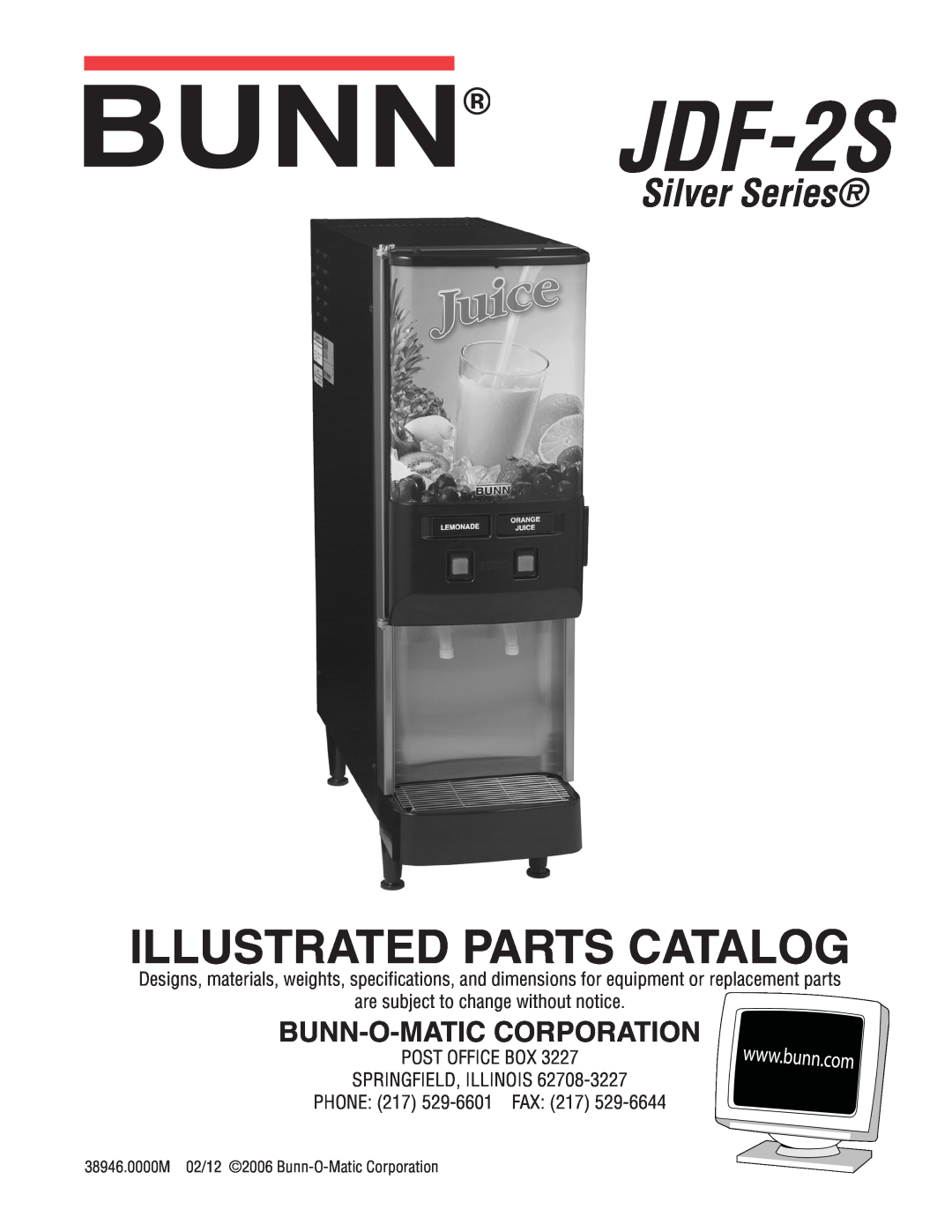 Bunn JDF-2S manual Bunn-O-Matic Corporation, Illustrated Parts Catalog, Silver Series 