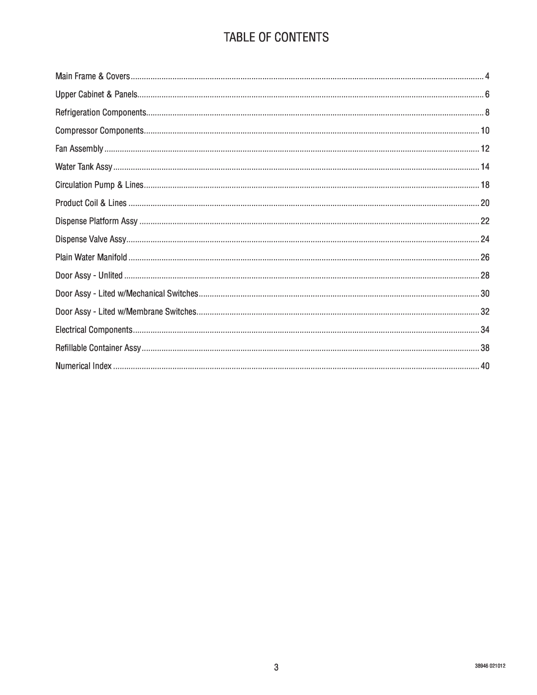 Bunn JDF-2S manual Table Of Contents 