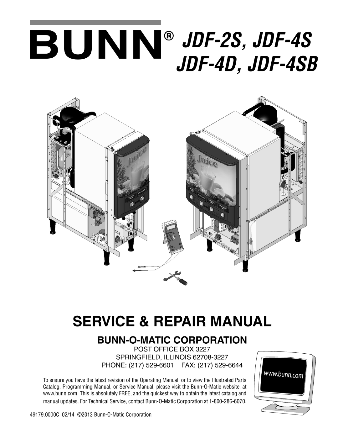 Bunn manual JDF-4D, JDF-4SB, Phone 217 529-6601 FAX 217 