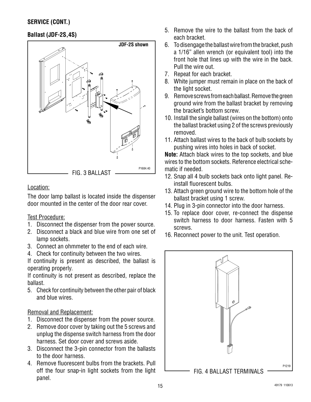 Bunn JDF-4SB, JDF-4D manual Service, Ballast JDF-2S,4S, Location, Test Procedure 