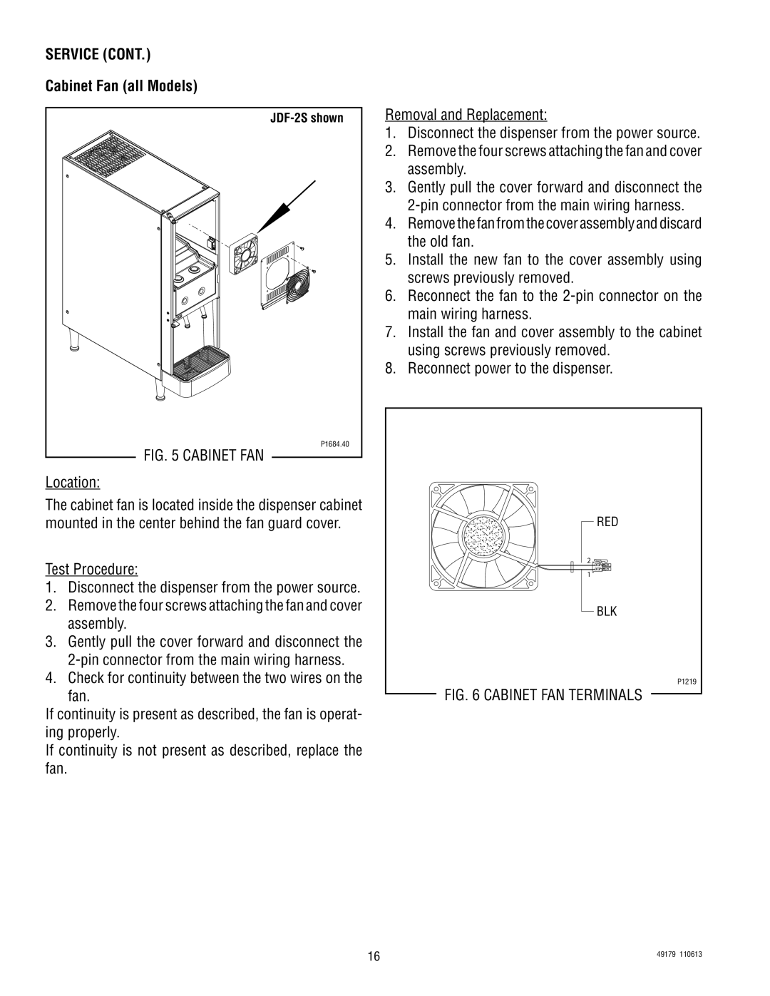 Bunn JDF-4SB, JDF-4D manual Cabinet Fan all Models, Remove the four screws attaching the fan and cover assembly 