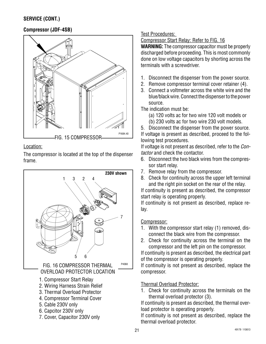 Bunn JDF-4D manual Compressor JDF-4SB, Compressor Thermal 