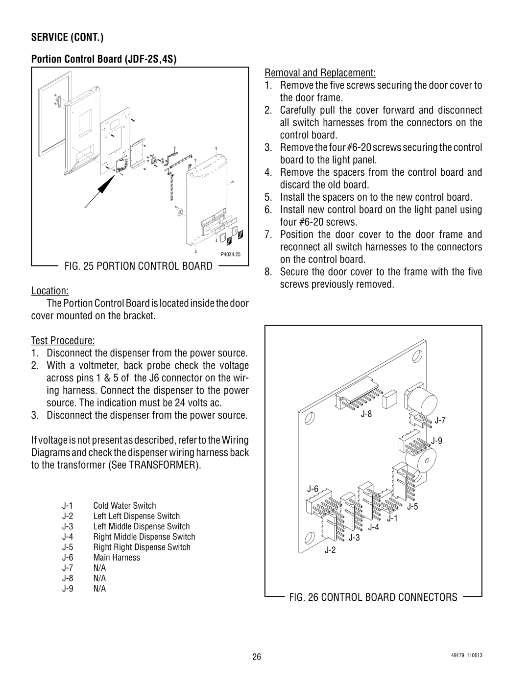 Bunn JDF-4D, JDF-4SB manual Portion Control Board JDF-2S,4S, With a voltmeter, back probe check the voltage 