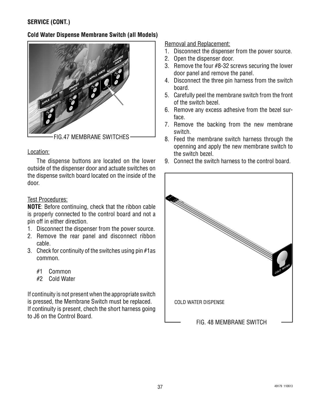 Bunn JDF-4SB, JDF-4D manual Membrane Switch 