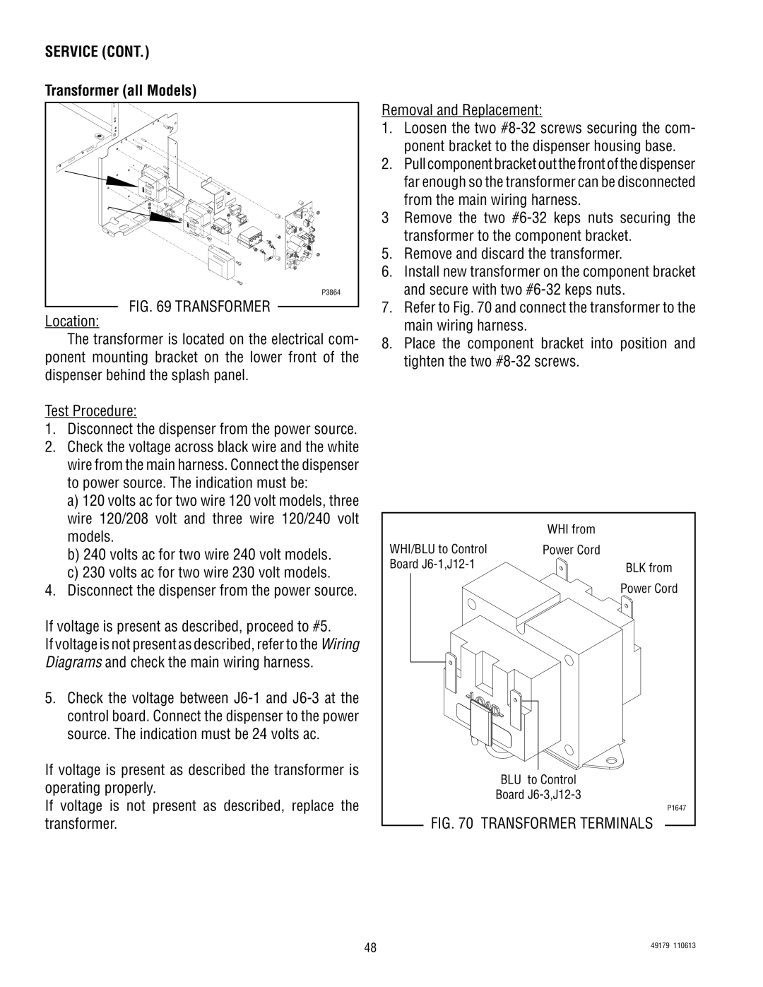 Bunn JDF-4SB, JDF-4D manual Transformer all Models, Transformer Terminals 