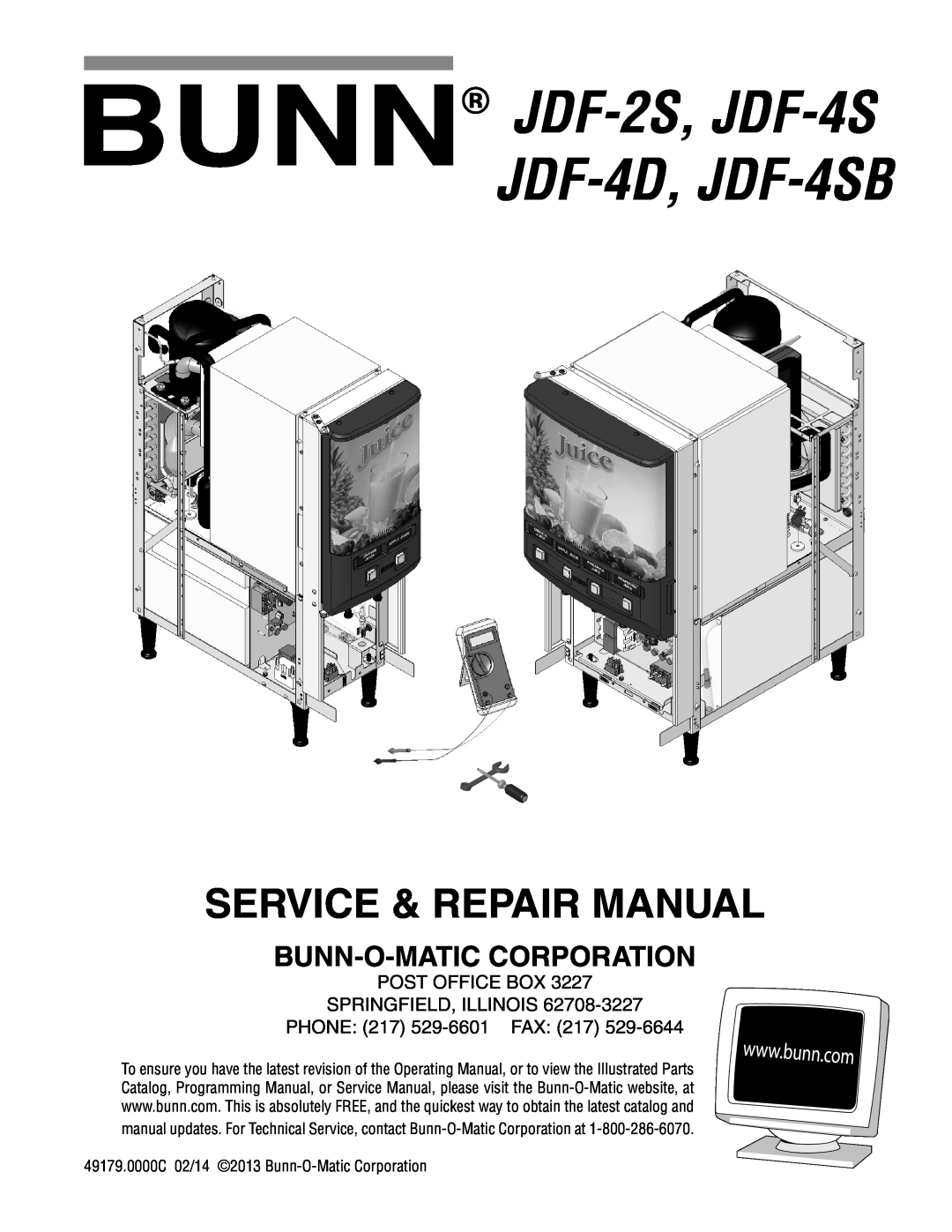 Bunn service manual Bunn-O-Maticcorporation, JDF-2S JDF-4S, Installation & Operating Guide, Silver Series 