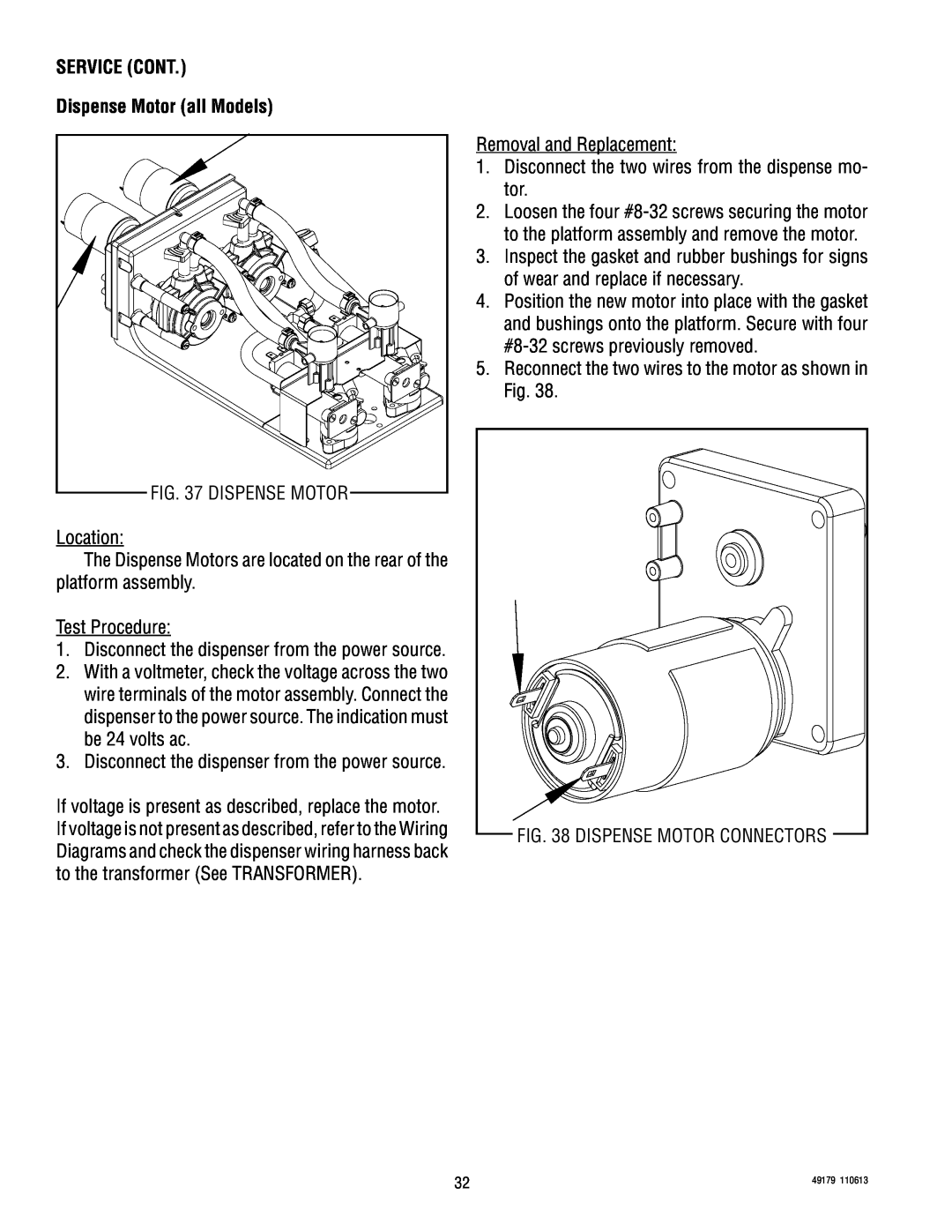 Bunn JDF-4D, JDF-4SB manual SERVICE CONT Dispense Motor all Models, Dispense Motor Connectors 