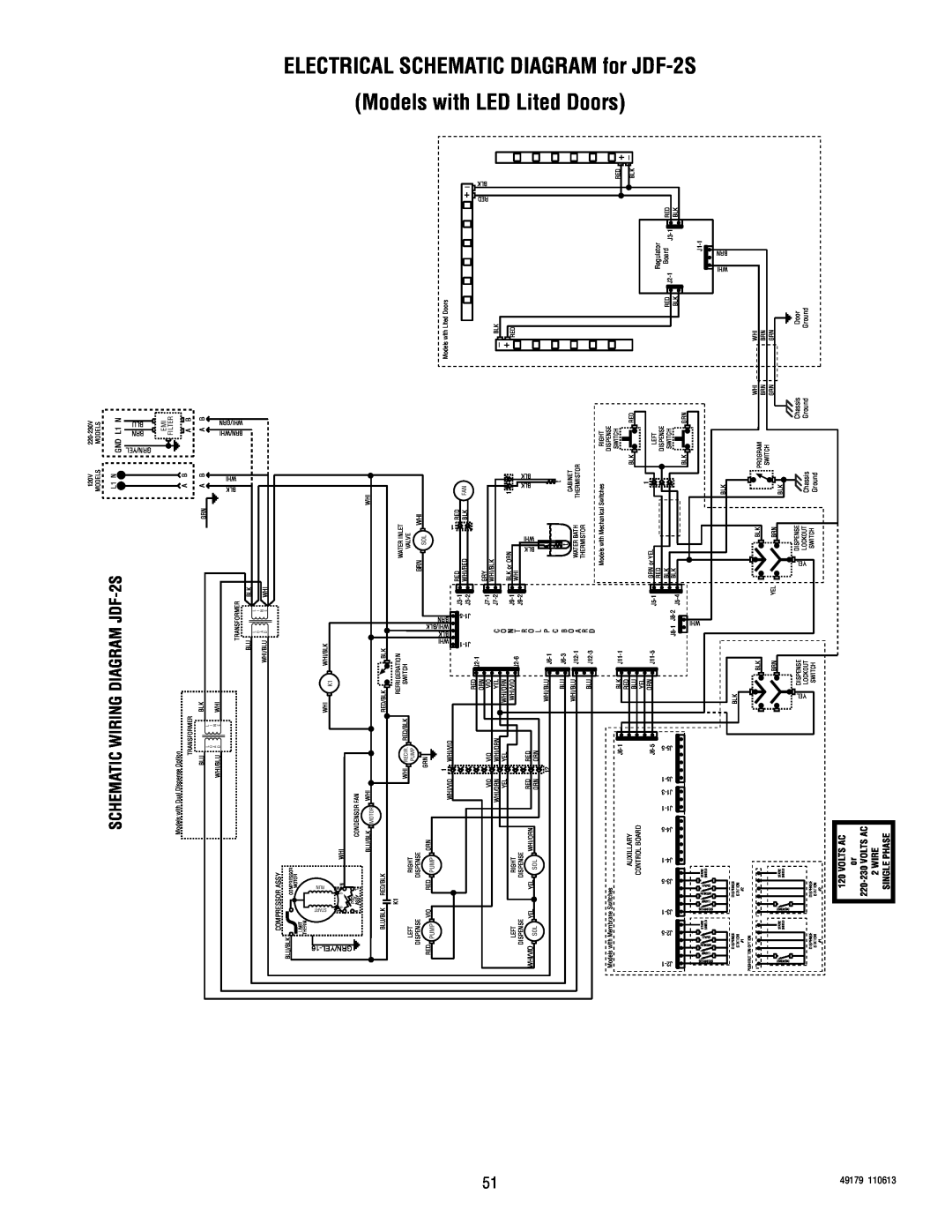 Bunn JDF-4S DIAGRAM for JDF-2S LED Lited Doors, SCHEMATIC WIRING DIAGRAM JDF-2S, ELECTRICAL SCHEMATIC Models with, 49179 