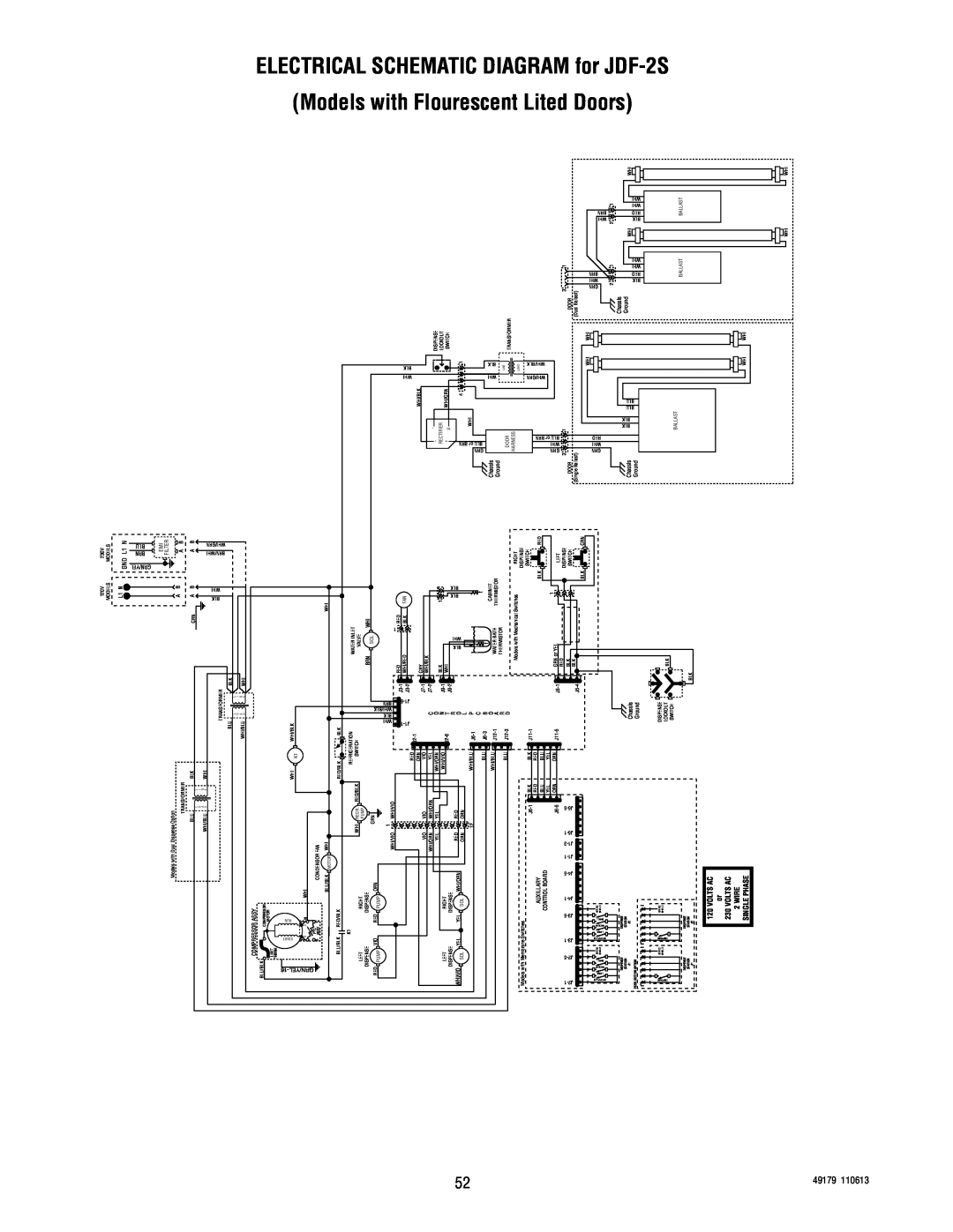 Bunn JDF-4SB ELECTRICAL SCHEMATIC DIAGRAM for JDF-2S, Models with Flourescent Lited Doors, Schematic Wiring, 49179, 110613 