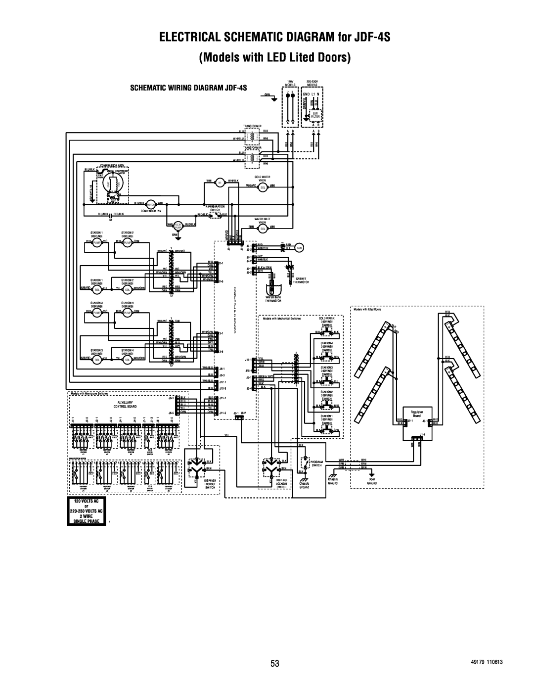 Bunn JDF-4D ELECTRICAL SCHEMATIC DIAGRAM for JDF-4S Models with LED Lited Doors, SCHEMATIC WIRING DIAGRAM JDF-4S, 49179 