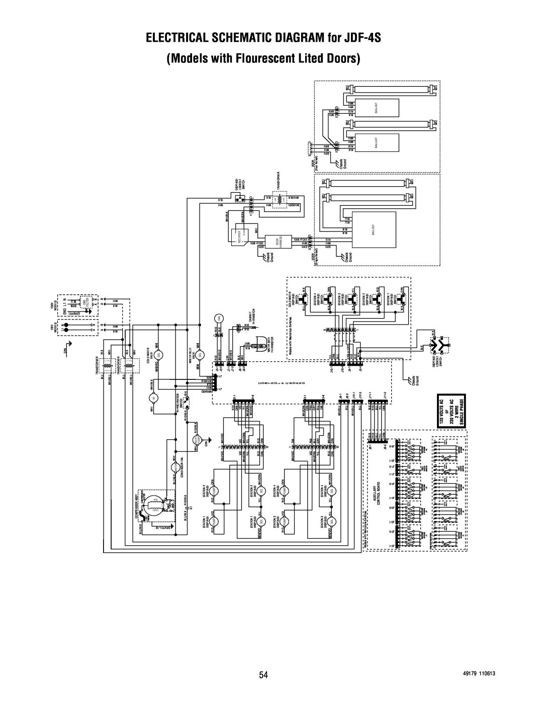 Bunn ELECTRICAL SCHEMATIC DIAGRAM for JDF-4S, Models with Flourescent Lited Doors, Schematic Wiring Diagram Jdf, 49179 