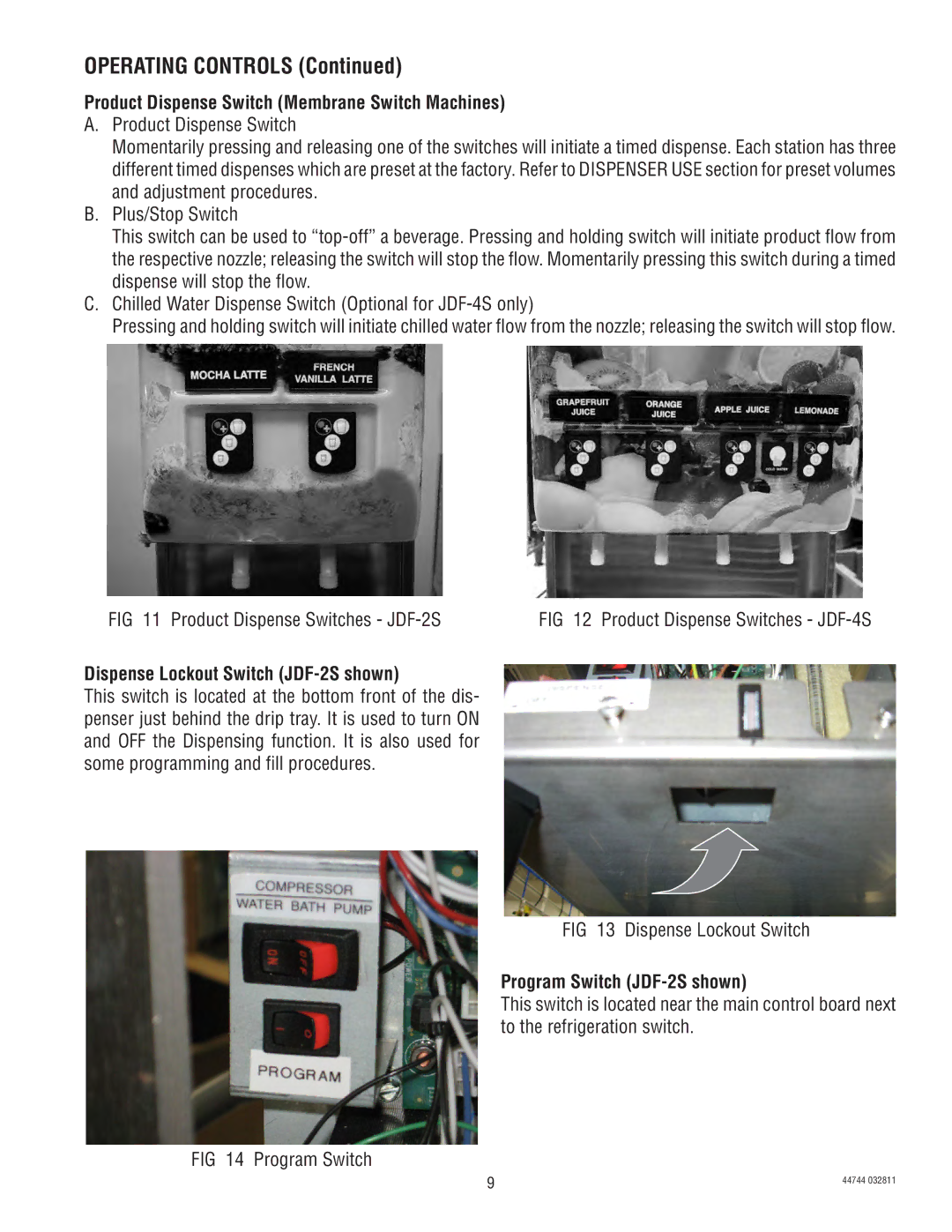 Bunn JDF-4S service manual Product Dispense Switch Membrane Switch Machines, Dispense Lockout Switch JDF-2S shown 