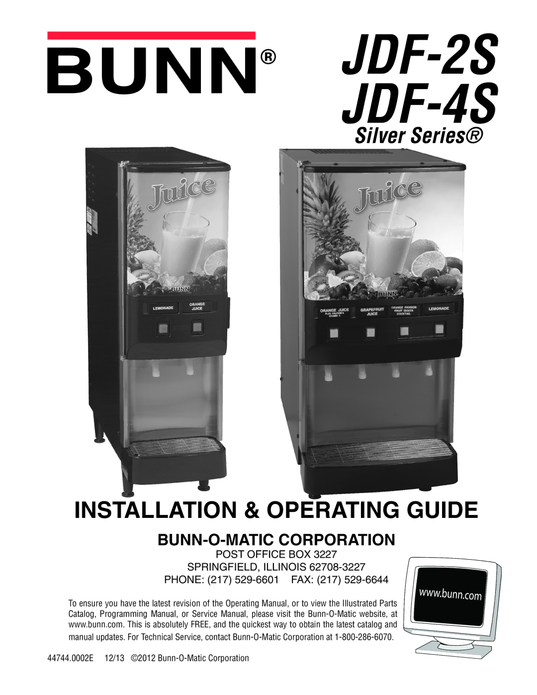 Bunn service manual JDF-2S JDF-4S, Phone 217 529-6601 FAX 217 