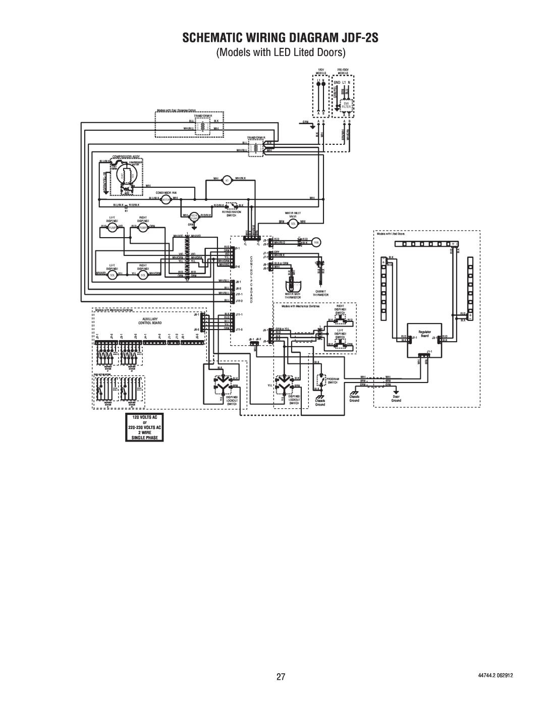 Bunn JDF-4S service manual SCHEMATIC WIRING DIAGRAM JDF-2S, 44744.2, Volts Ac, 220-230VOLTS AC, Wire, Single Phase 