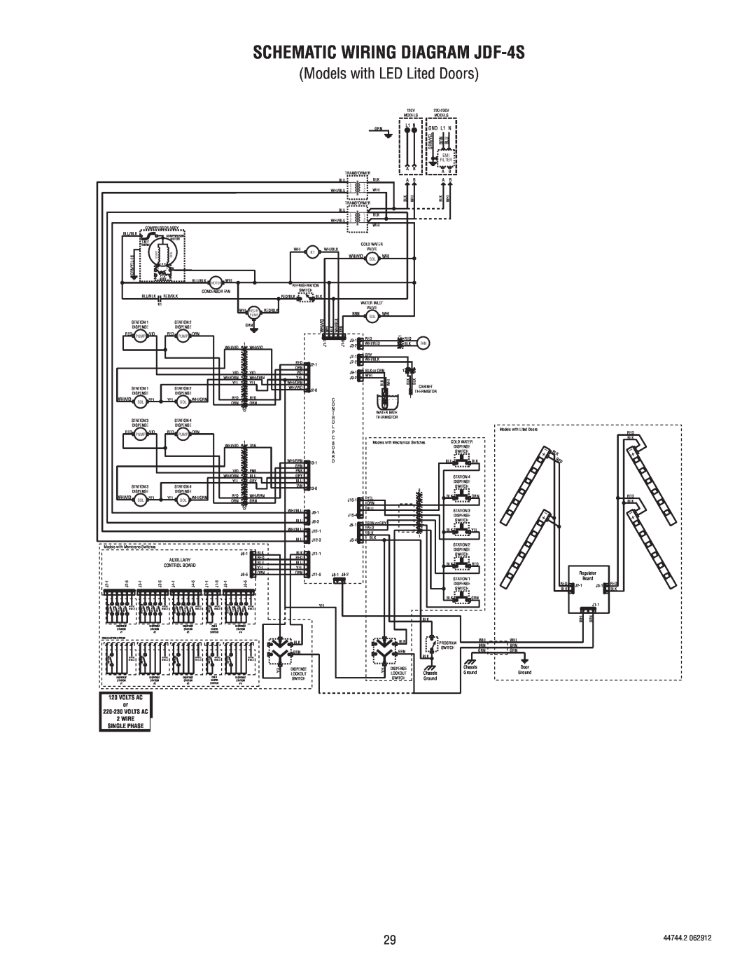 Bunn service manual SCHEMATIC WIRING DIAGRAM JDF-4S, 44744.2, Volts Ac, 220-230VOLTS AC, Wire, Single Phase 