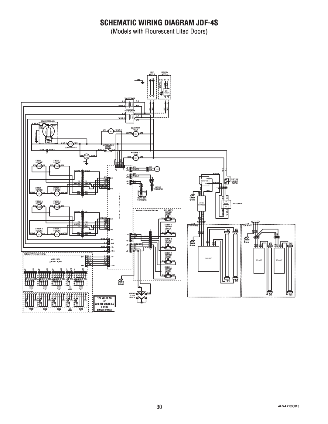 Bunn service manual SCHEMATIC WIRING DIAGRAM JDF-4S, 44744.2, Volts Ac, 220-230VOLTS AC, Wire, Single Phase 