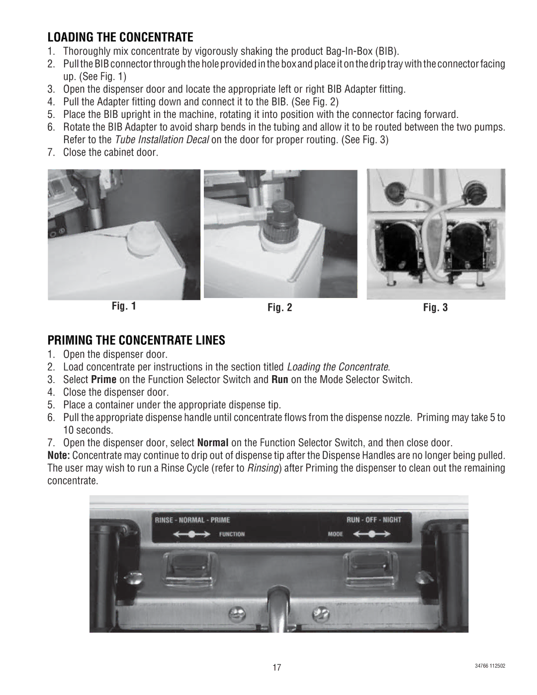 Bunn LCA-2 LCC-2 manual Loading the Concentrate, Priming the Concentrate Lines 