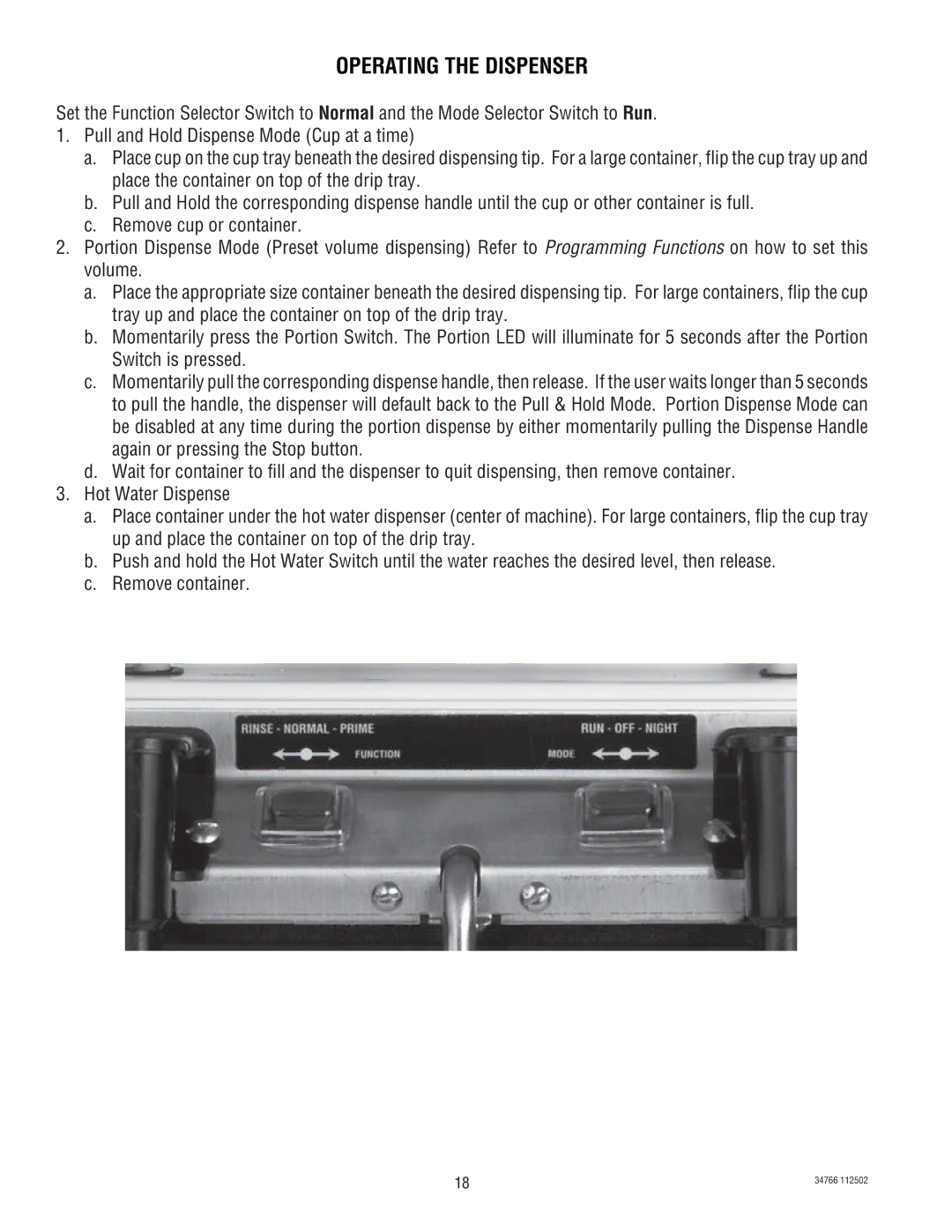 Bunn LCA-2 LCC-2 manual Operating the Dispenser 