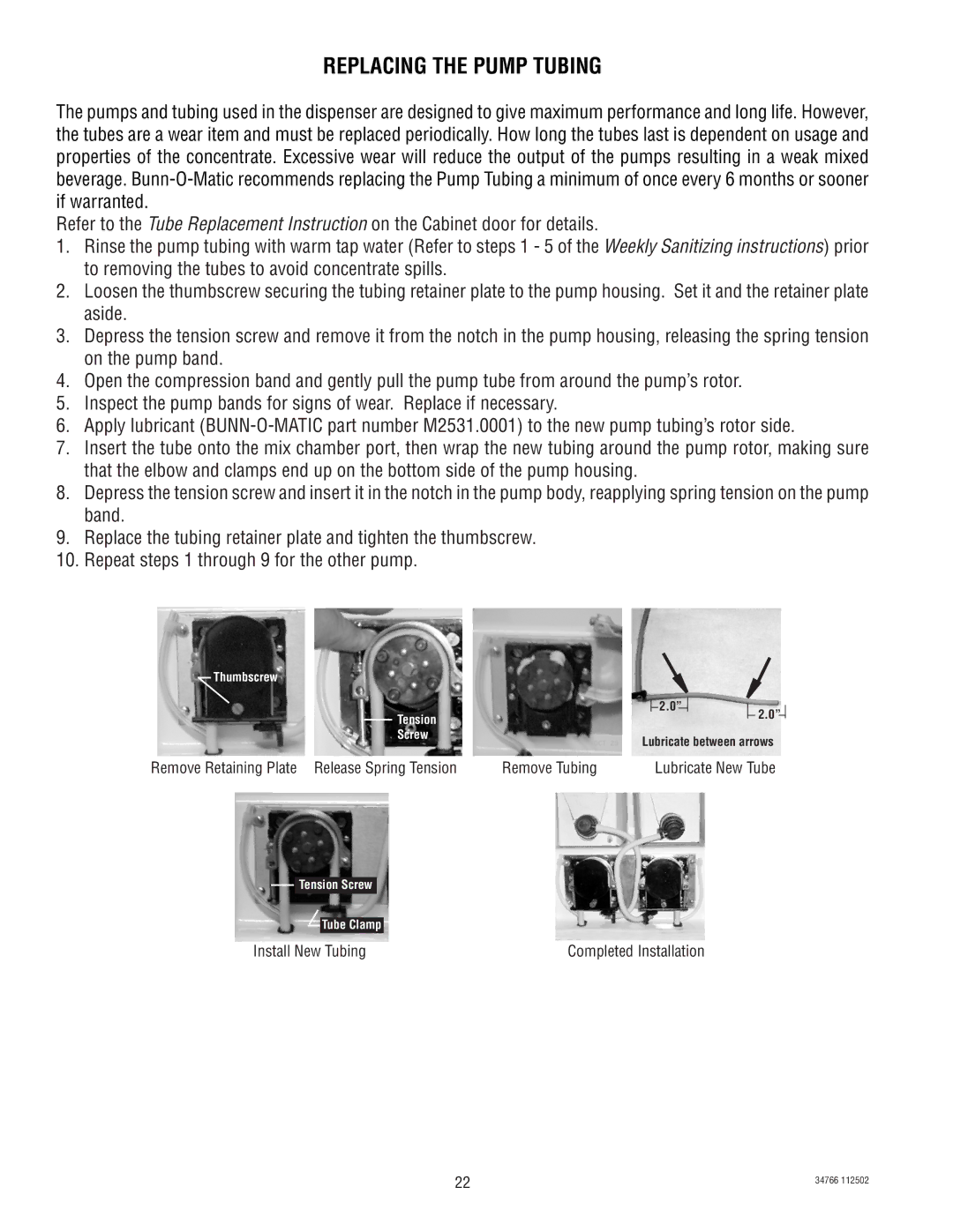 Bunn LCC-2, LCA-2 PC manual Replacing the Pump Tubing 